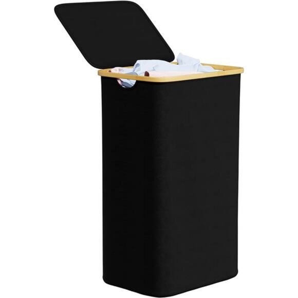 Laundry Hamper with Lid, 110L Large Tall Clothes Basket Bin with Bamboo Handles Storage & Organization